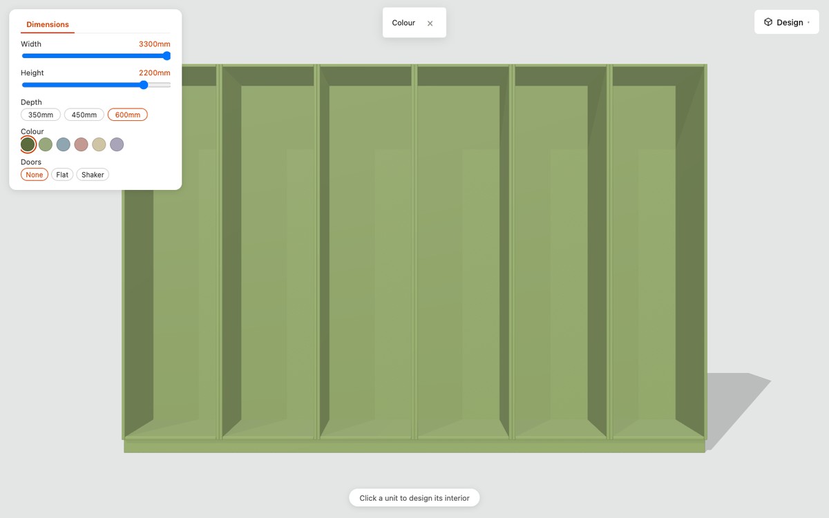 The Traade joinery designer showing a fitted wardrobe run in 3D