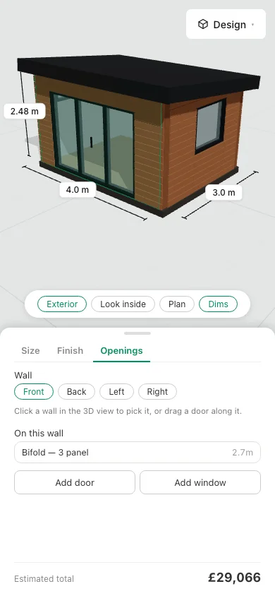 Garden room designer — openings, on a phone